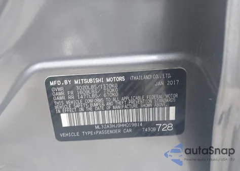 2017 Mitsubishi Mirage Es z USA, uszkodzony, nr VIN ML32A3HJ9HH019814